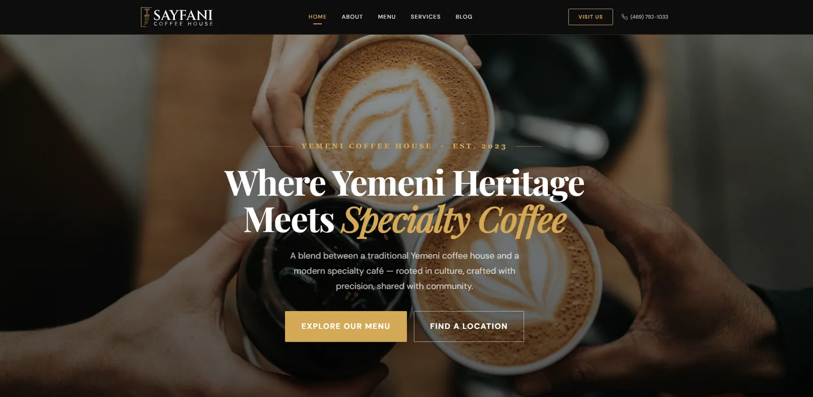 Sayfani Coffee House website homepage
